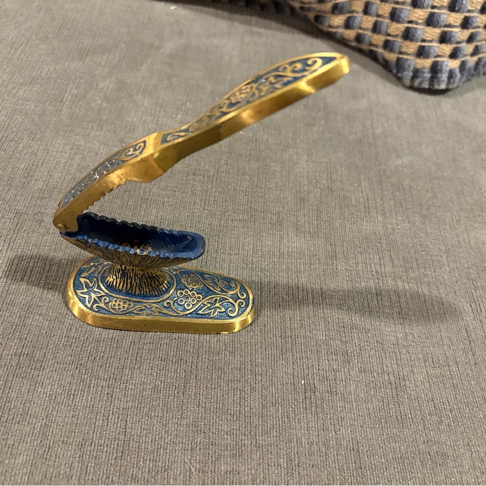 Vintage Gold and Blue Toned Metal Nutcracker